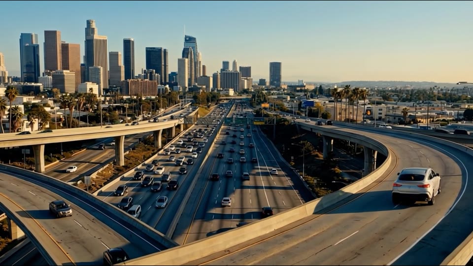 LA freeway at golden hour
