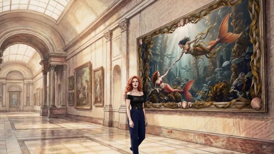 Gallery with a mermaid painting