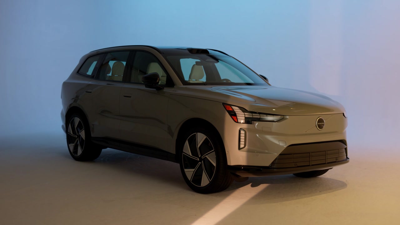 Volvo EX90 front three-quarter in the studio