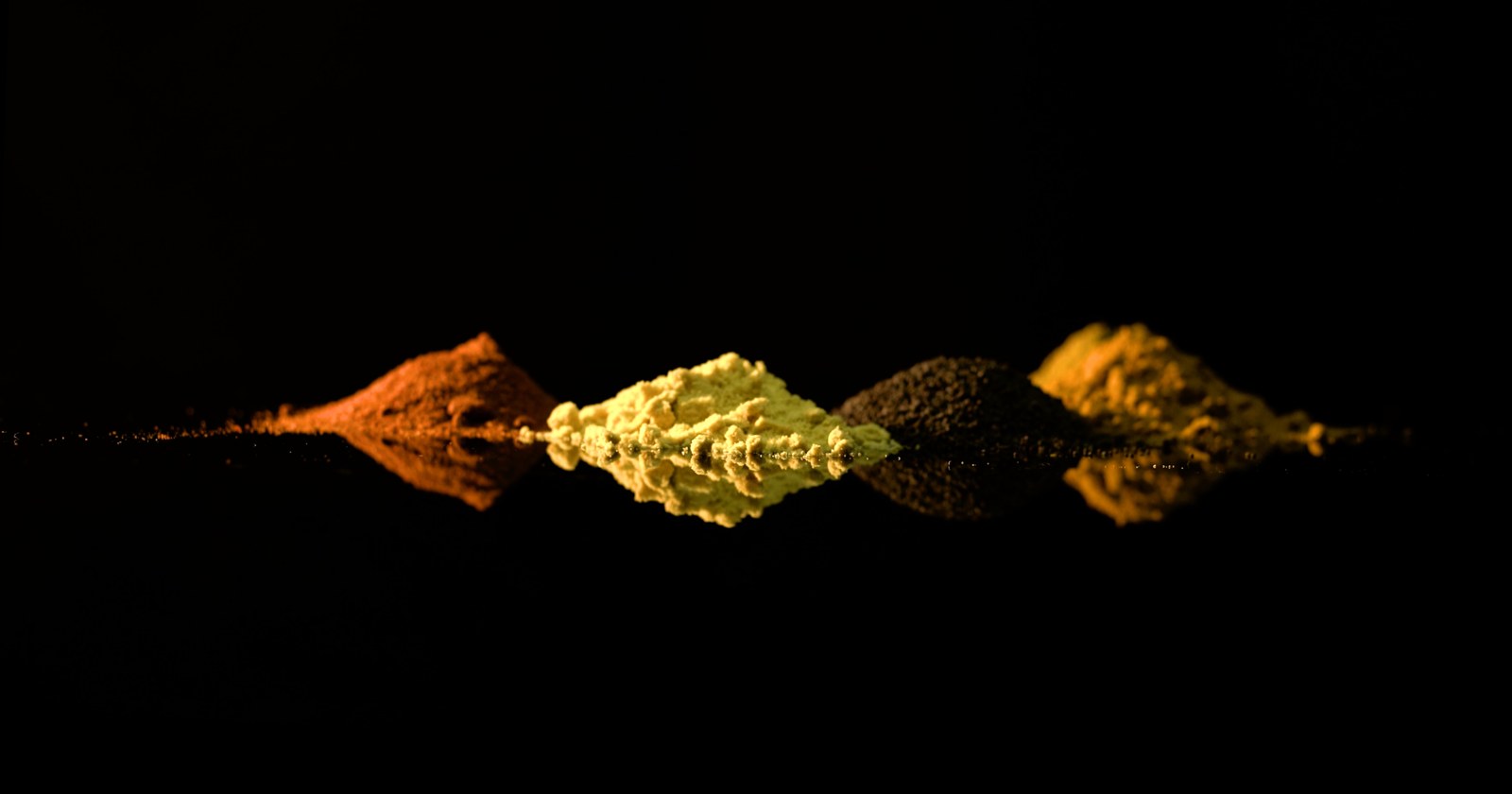 Four spices in a row, reflected